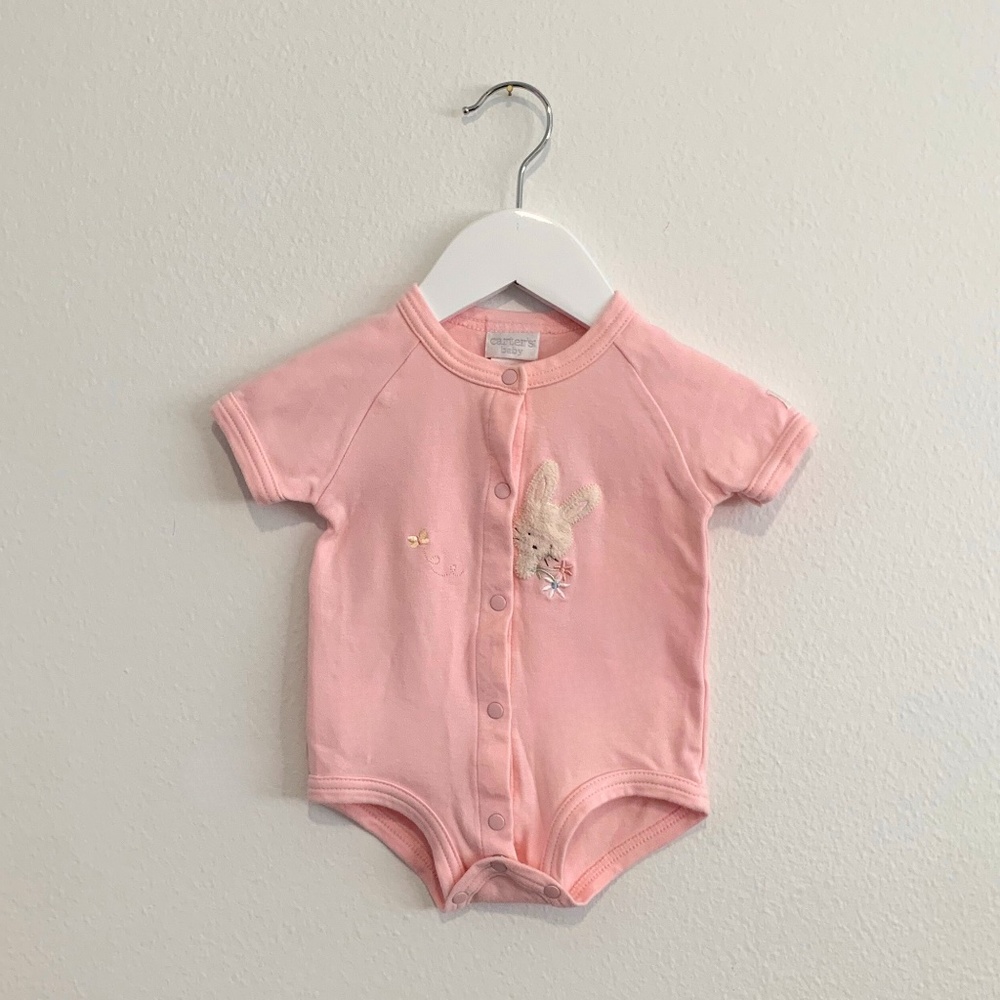 Carter's Cute Easter Bunny Baby Onesie Romper Cotton Pink Y2K Vintage 0-3M